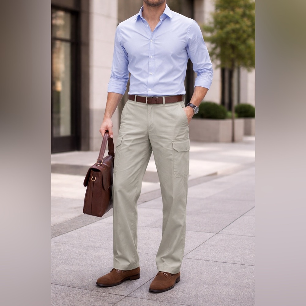 Perry Ellis khaki men’s cargo pants tan SZ 32x32 slacks trousers great condition